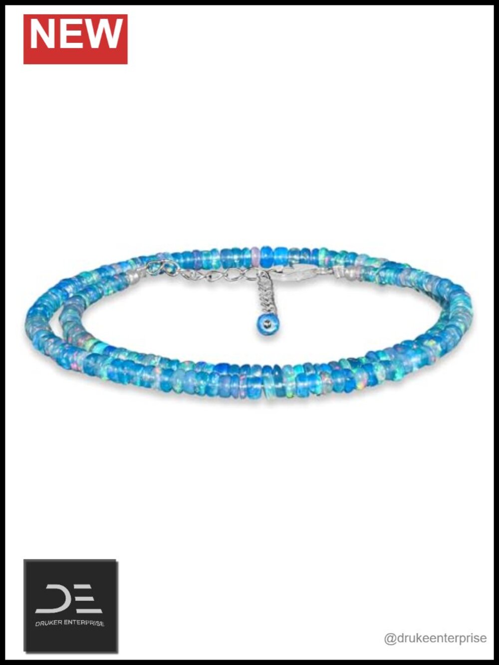 Natural Blue Ethiopian Opal Beaded Necklace, 925 Sterling Silver Chain, October